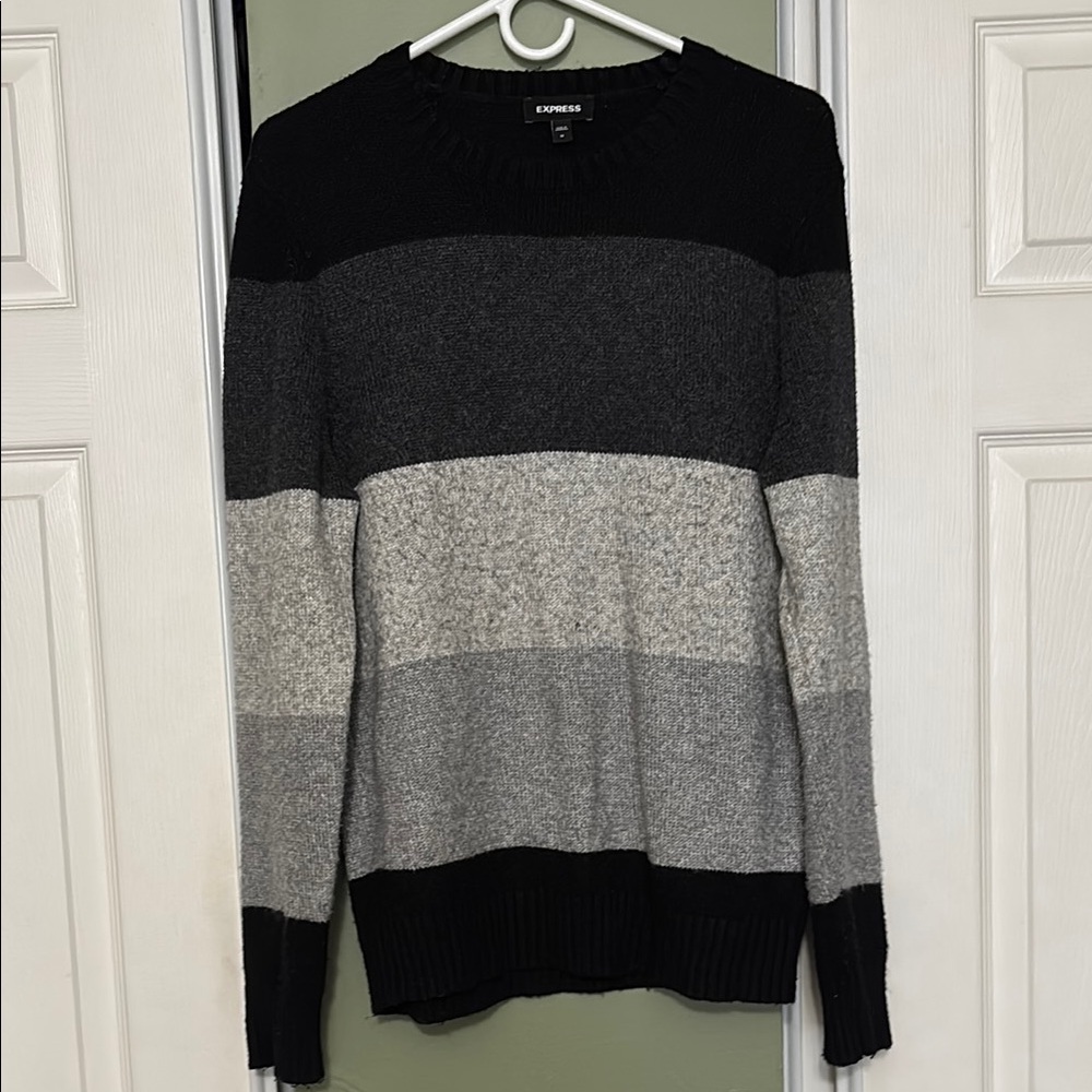 Express Black and Gray Striped Sweater, Size Medium, Great Condition Except Hole